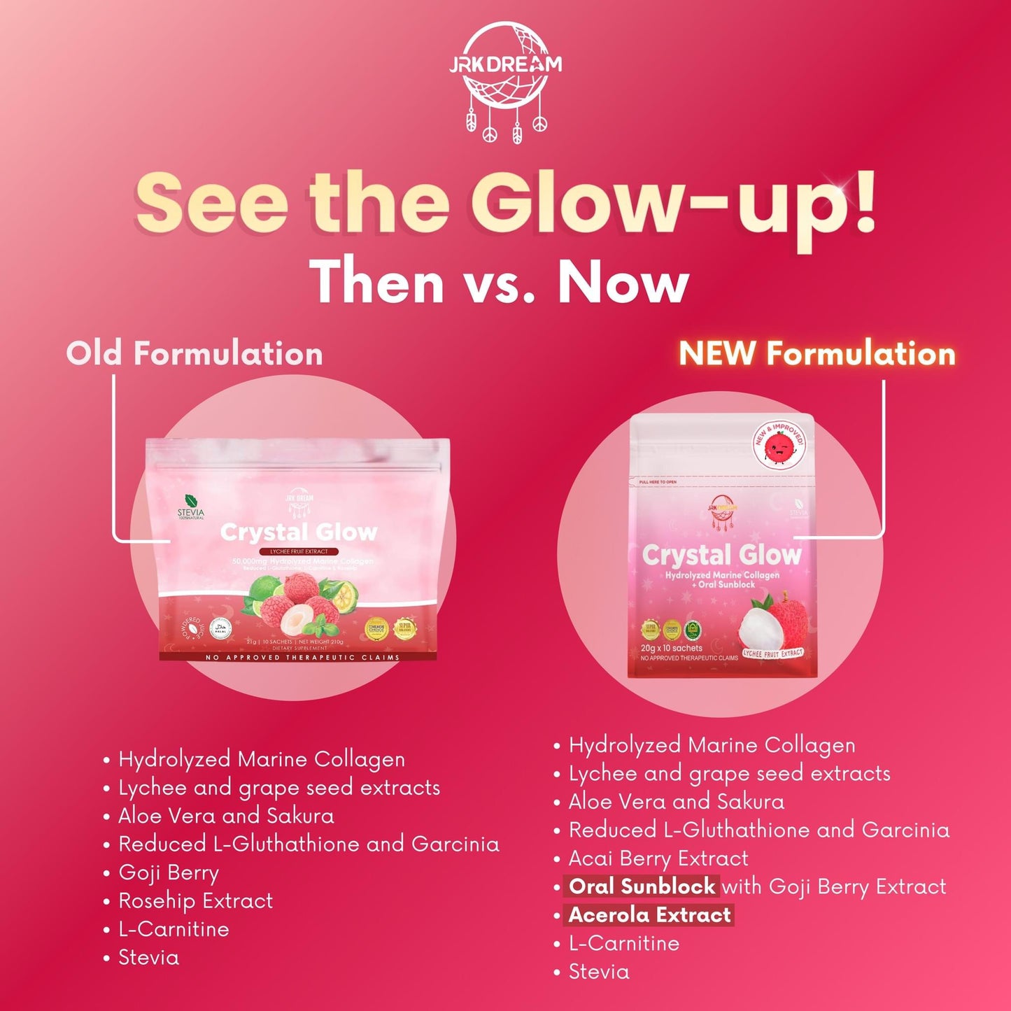 Crystal Glow Hydrolyzed Marine Collagen + Oral Sunblock Lychee Fruit Extract