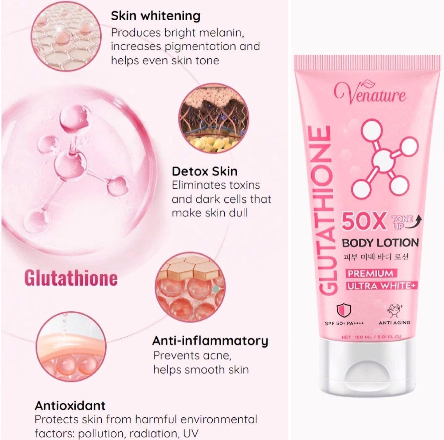 Venature Glutathione Body Lotion 50x Tone Up 150ml