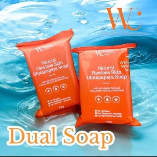 W&C Natural Flawless Skin Glutapapaya Dual Soap (Anti-aging Bar Soap and Whitening Whipped Scrub Bar Soap)