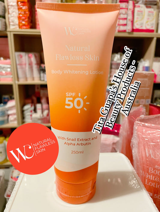 W&C Natural Flawless Skin Body Whitening Lotion SPF50  with Snail Extract and Alpha Arbutin 250ml