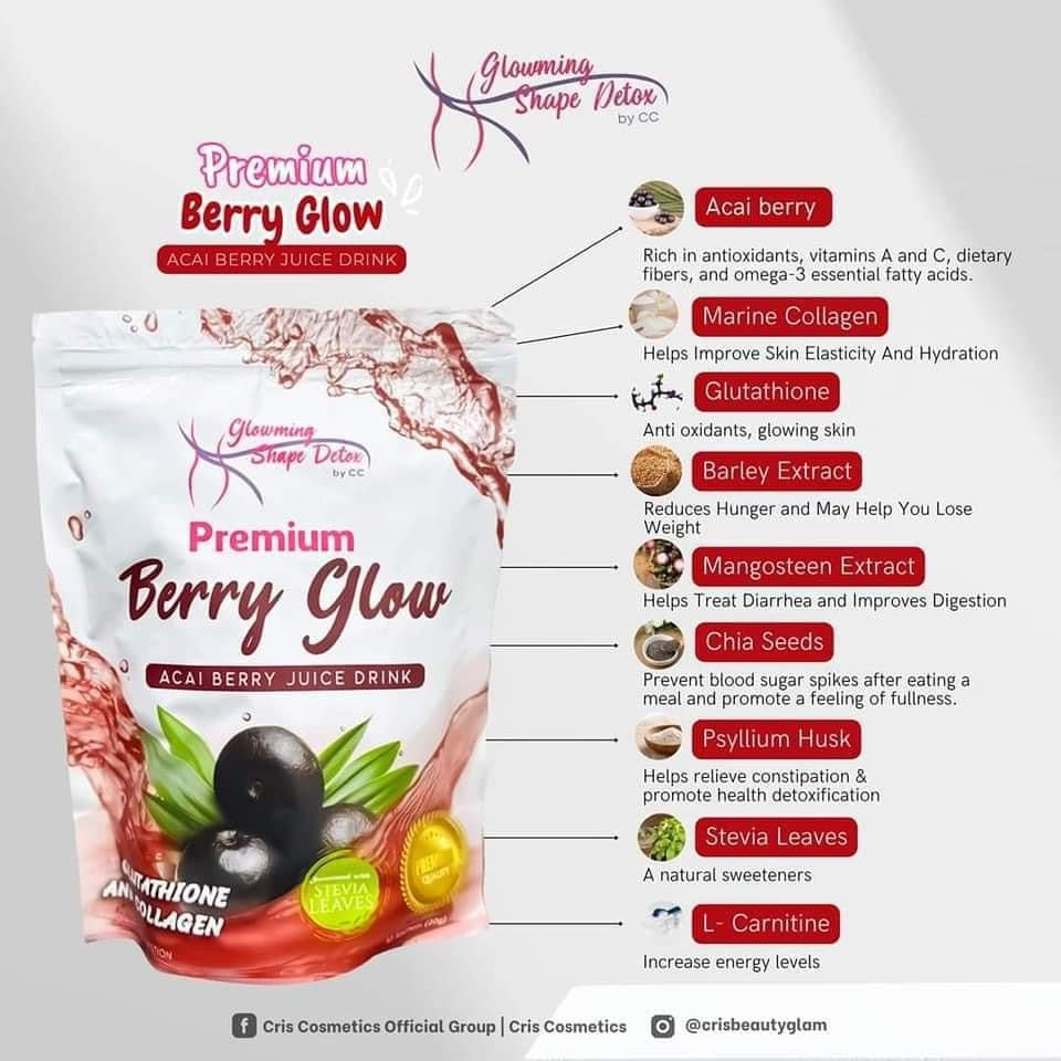 Glowming Shape Detox Premium Berry Glow Acai Berry Juice Drink by Cris –  Tita Guapa's House of Beauty Products